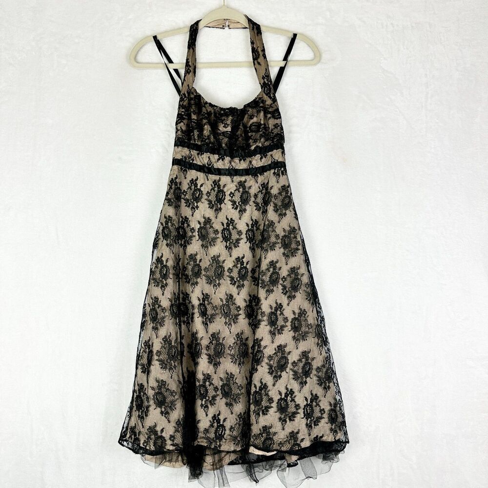 Zum Zum Vintage Y2K Lace Illusion Halter Dress Size Small Whimsigoth Fairy Tulle